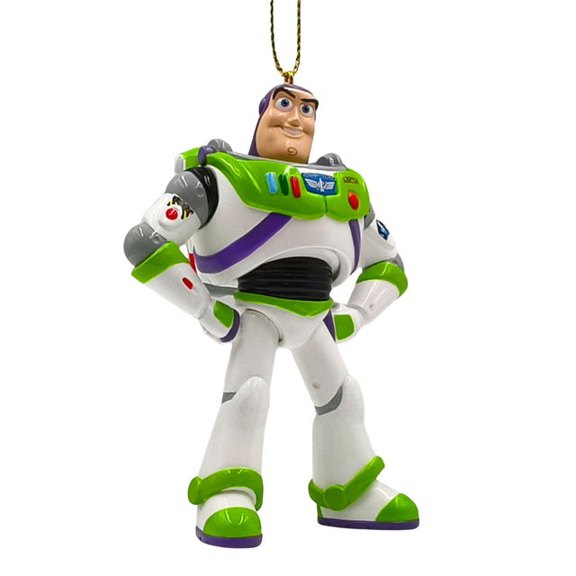 Buzz Lightyear ornament of astronaut in white suit with green and purple accents