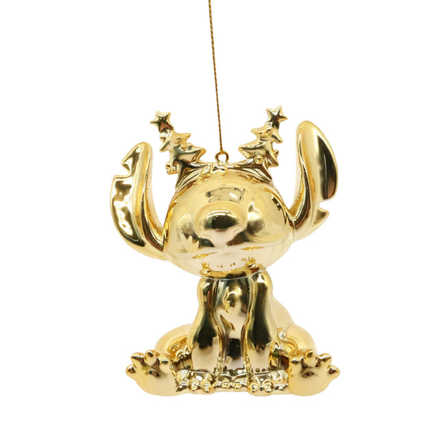 Gold hanging Christmas reindeer ornament with star details