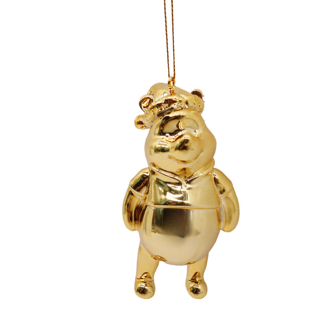 Gold Winnie the Pooh Santa hat hanging ornament figurine