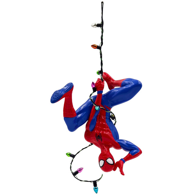 Spider-Man light-up Christmas ornament with dangling hanging cord and webbed mask