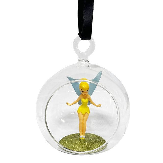 Glass open bauble ornament with standing fairy figurine inside