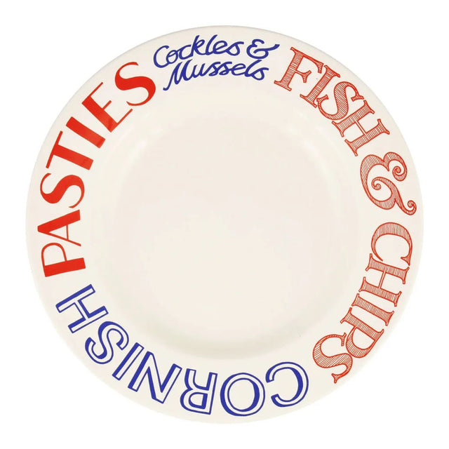 Emma Bridgewater Red & Blue Toast Fish & Chips Large Dinner Plate, 10.5 Inch