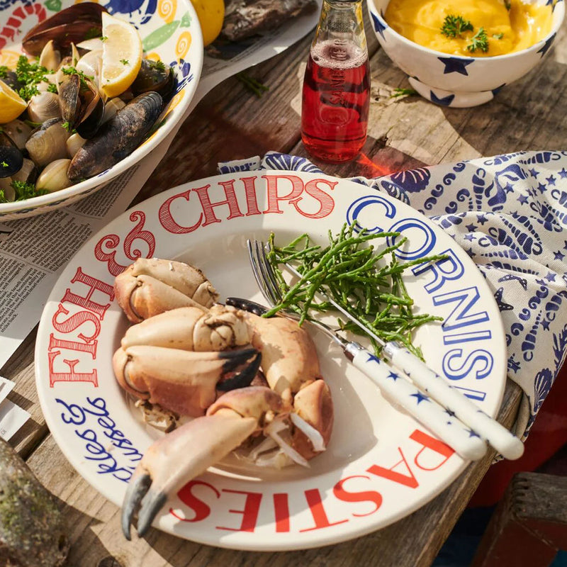 Emma Bridgewater Red & Blue Toast Fish & Chips Large Dinner Plate, 10.5 Inch