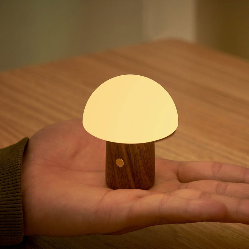 Gingko Alice Mushroom Lamp, Super Mini, Walnut