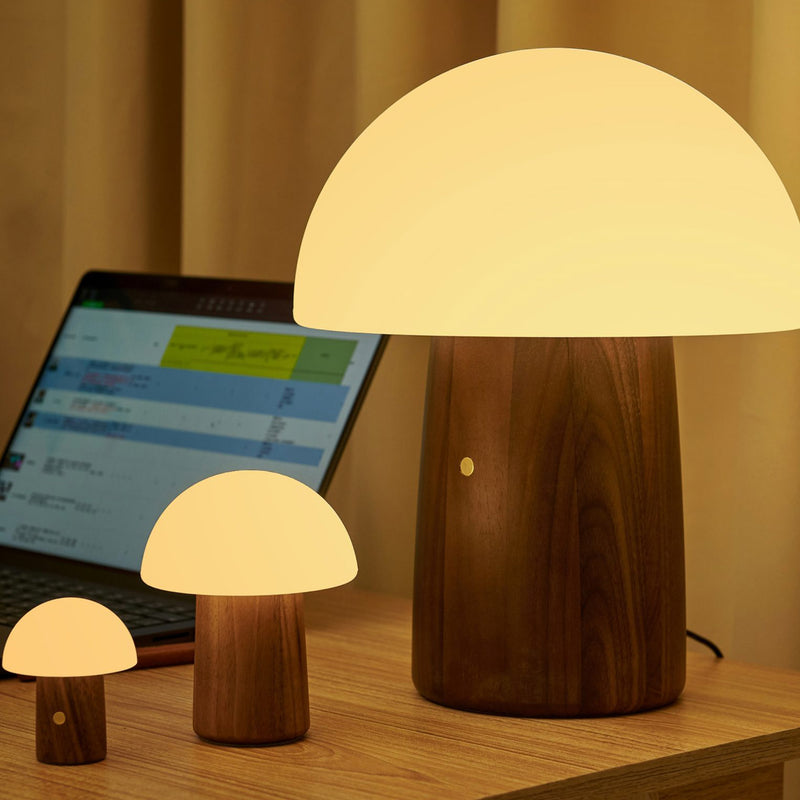 Gingko Alice Mushroom Lamp, Super Mini, Walnut