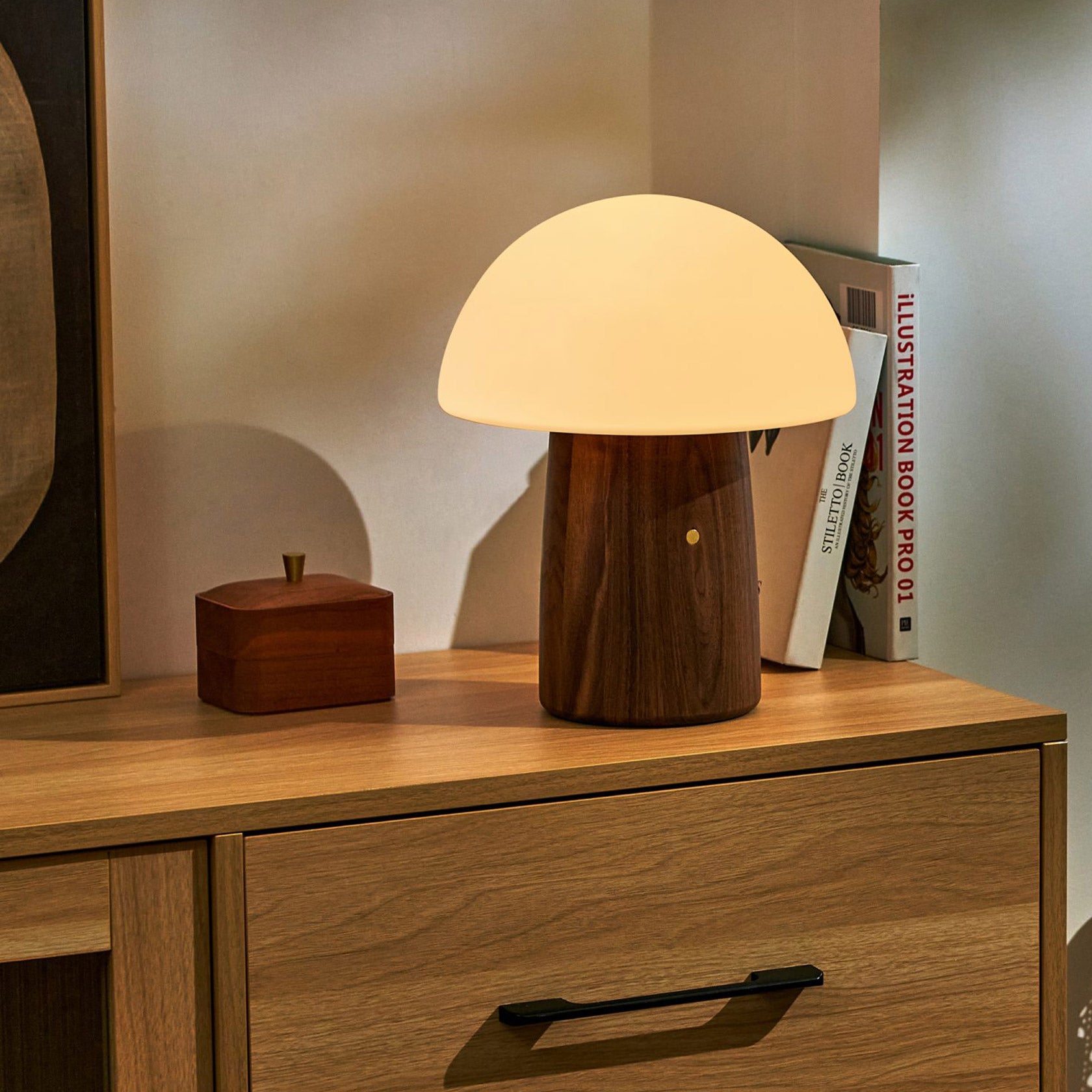 Gingko Design Alice Mushroom Lamp, Large, Natural Walnut Wood