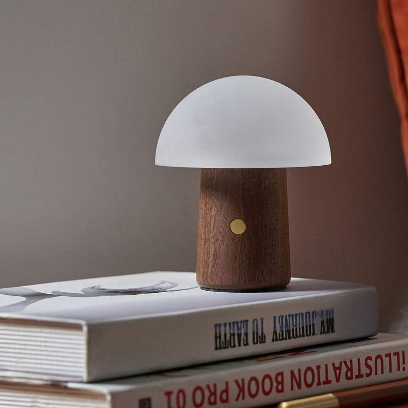 Gingko Alice Mushroom Lamp, Mini, Natural Walnut Wood