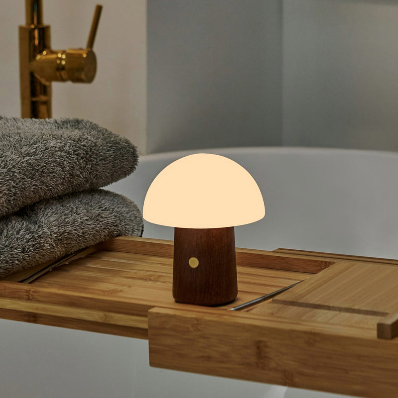 Gingko Alice Mushroom Lamp, Mini, Natural Walnut Wood