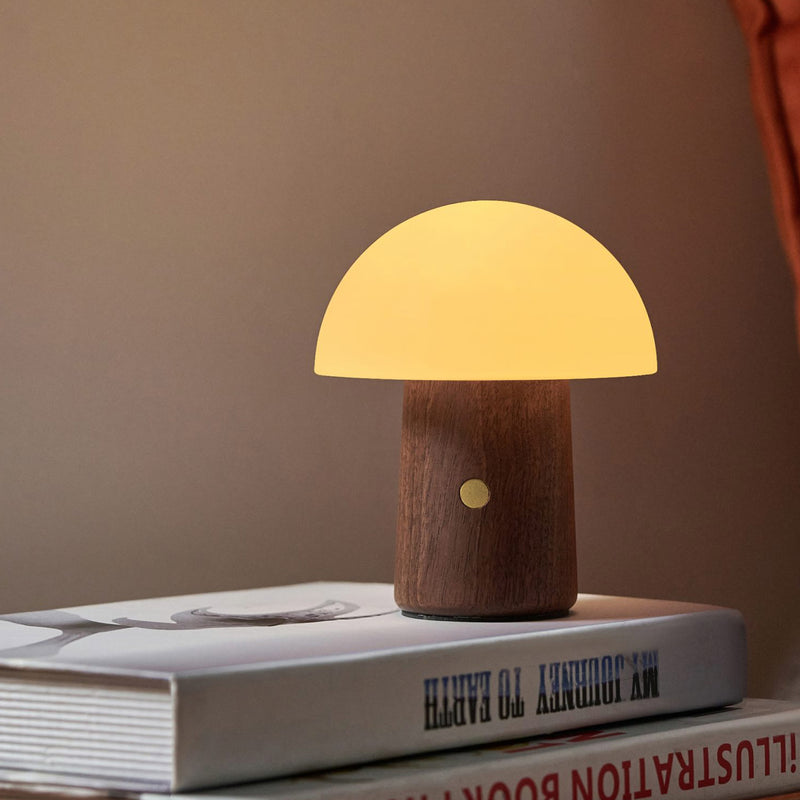 Gingko Alice Mushroom Lamp, Mini, Natural Walnut Wood