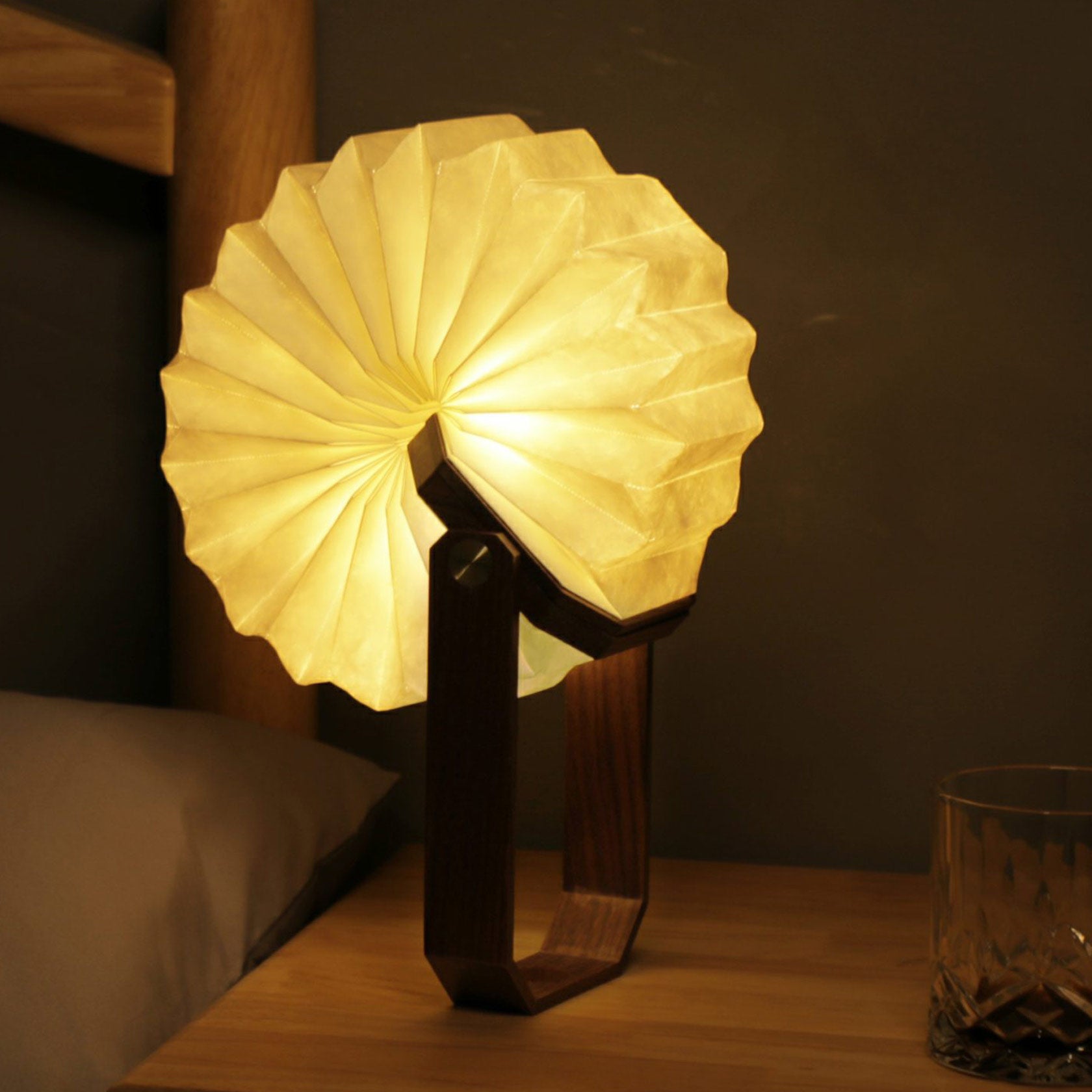 Gingko Smart Origami Lamp, Natural Walnut Wood – David Shuttle Ltd