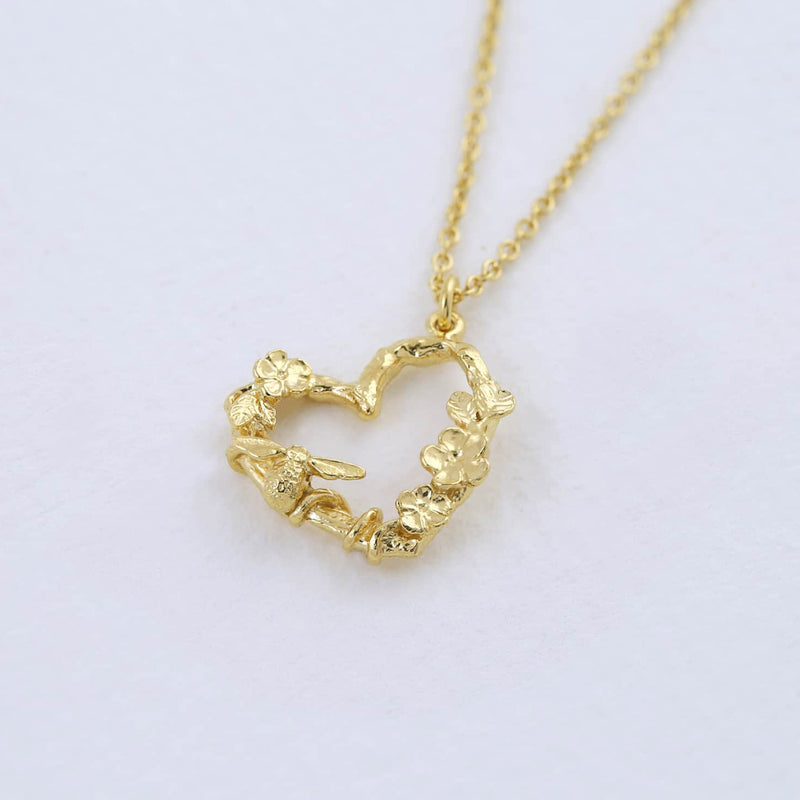Alex Monroe Floral Heart Necklace with Itsy Bitsy Bee, Gold Plated