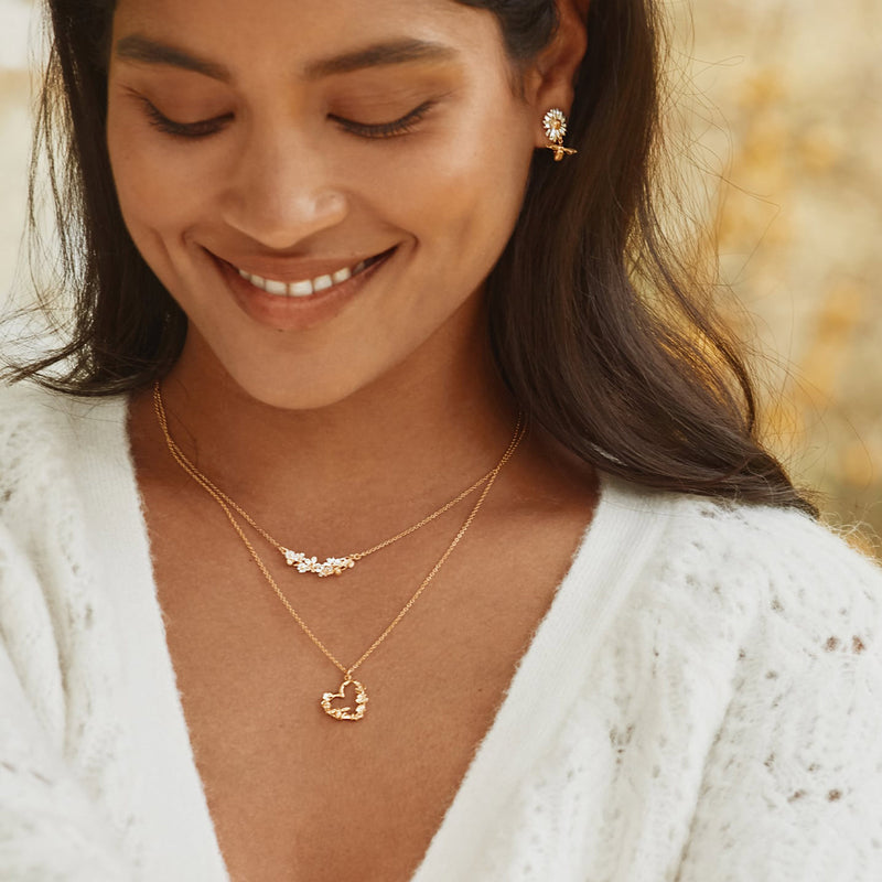 Alex Monroe Floral Heart Necklace with Itsy Bitsy Bee, Gold Plated