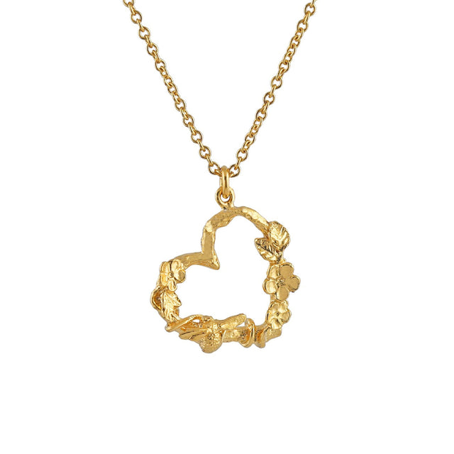 Alex Monroe Floral Heart Necklace with Itsy Bitsy Bee, Gold Plated