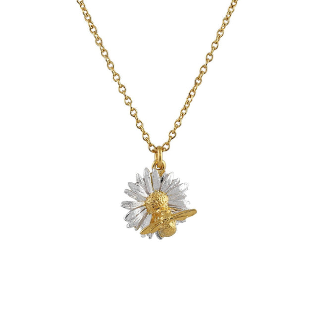 Alex Monroe Daisy Necklace with Teeny Weeny Bee, Silver & Gold Plated