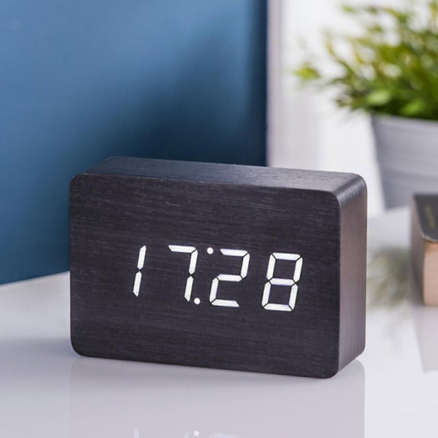 Gingko Wooden Brick Click Clock, Black / White LED