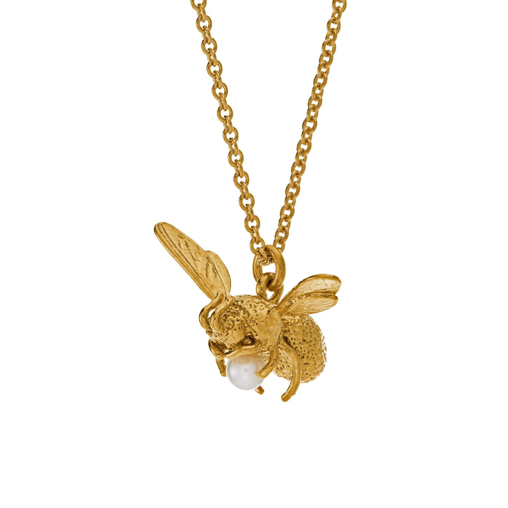 Alex Monroe Jewellery Flying Bee with Pearl Necklace, Gold Plated