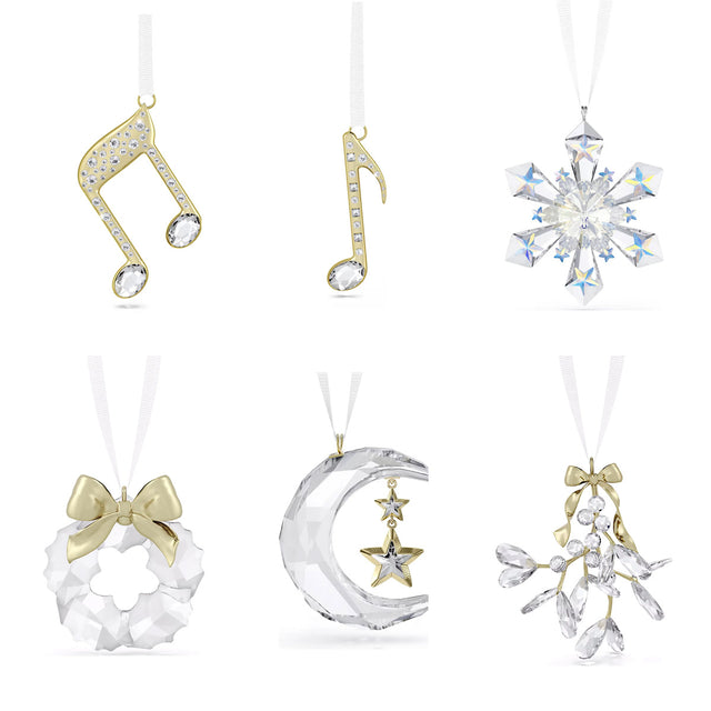 Hanging ornament set with crystal music note, snowflake, moon, bow, and flower charms