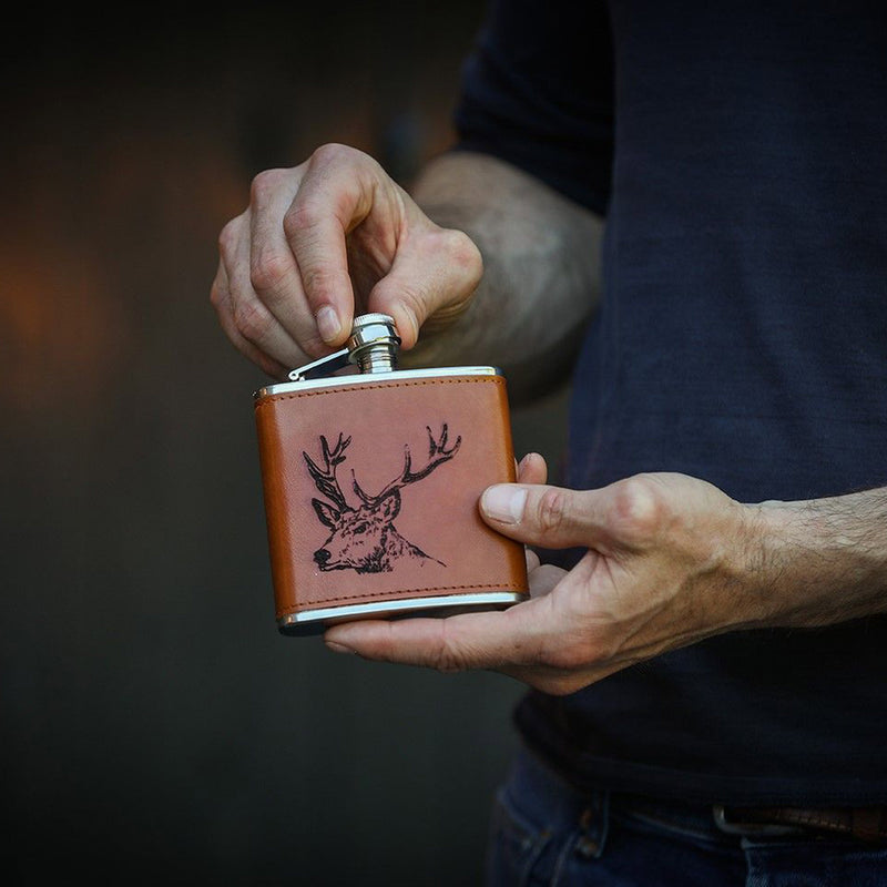 Selbrae House Stag Leather Hip Flask