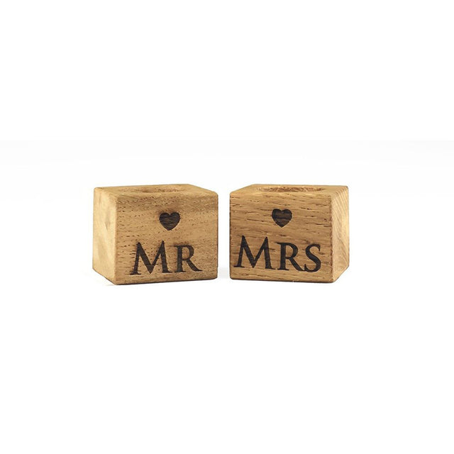 Selbrae House 2 Oak Egg Cups, Mr and Mrs