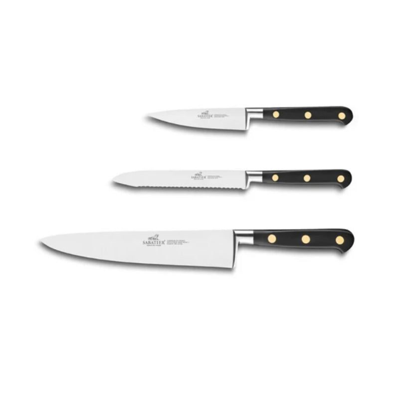 Sabatier 3pc 10cm Paring 13cm Utility 20cm Chef Knife Set - Ideal Brass