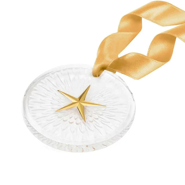 Lalique Crystal 2023 Christmas Ornament, Noel Plumes, Gold Crystal