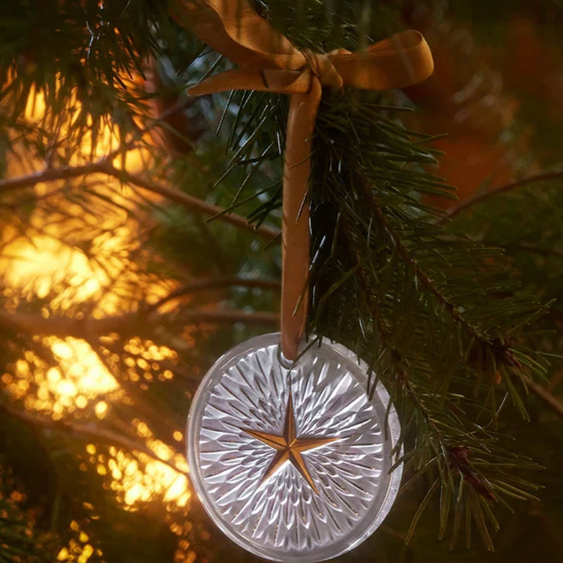 Lalique Crystal 2023 Christmas Ornament, Noel Plumes, Gold Crystal