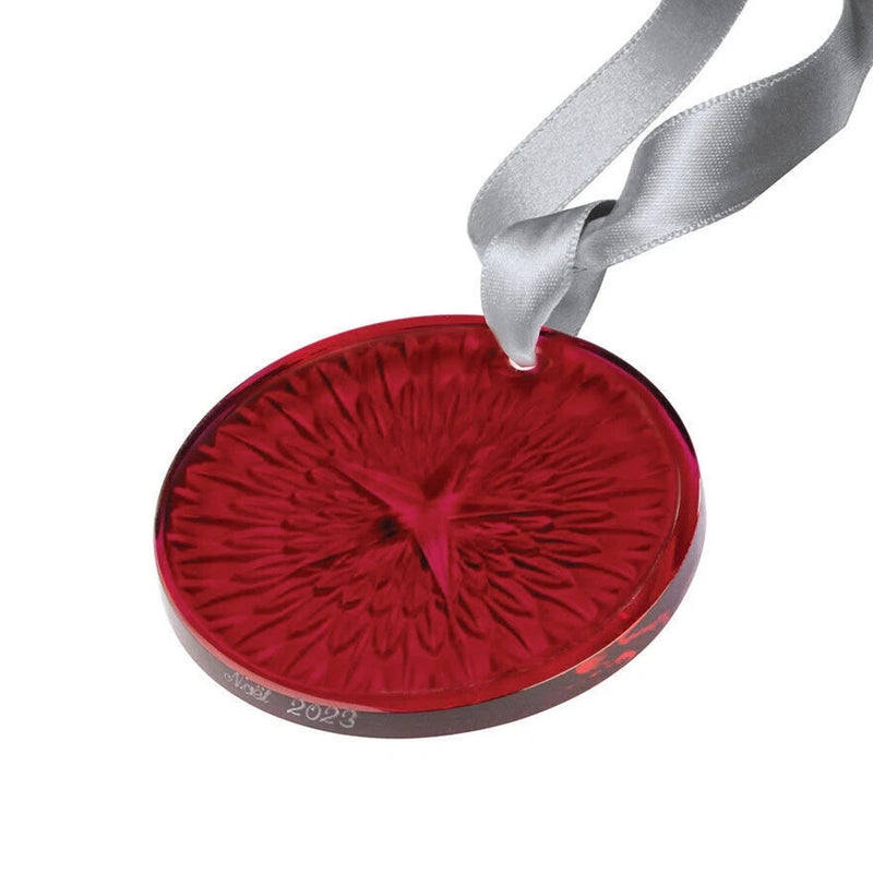 Lalique Crystal 2023 Christmas Ornament, Noel Plumes, Red Crystal