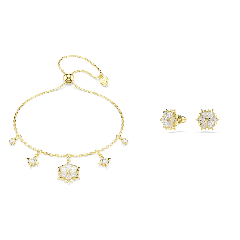 Swarovski Magic Snowflake Jewellery Set of 2, Mixed cuts, White, 18k gold finish