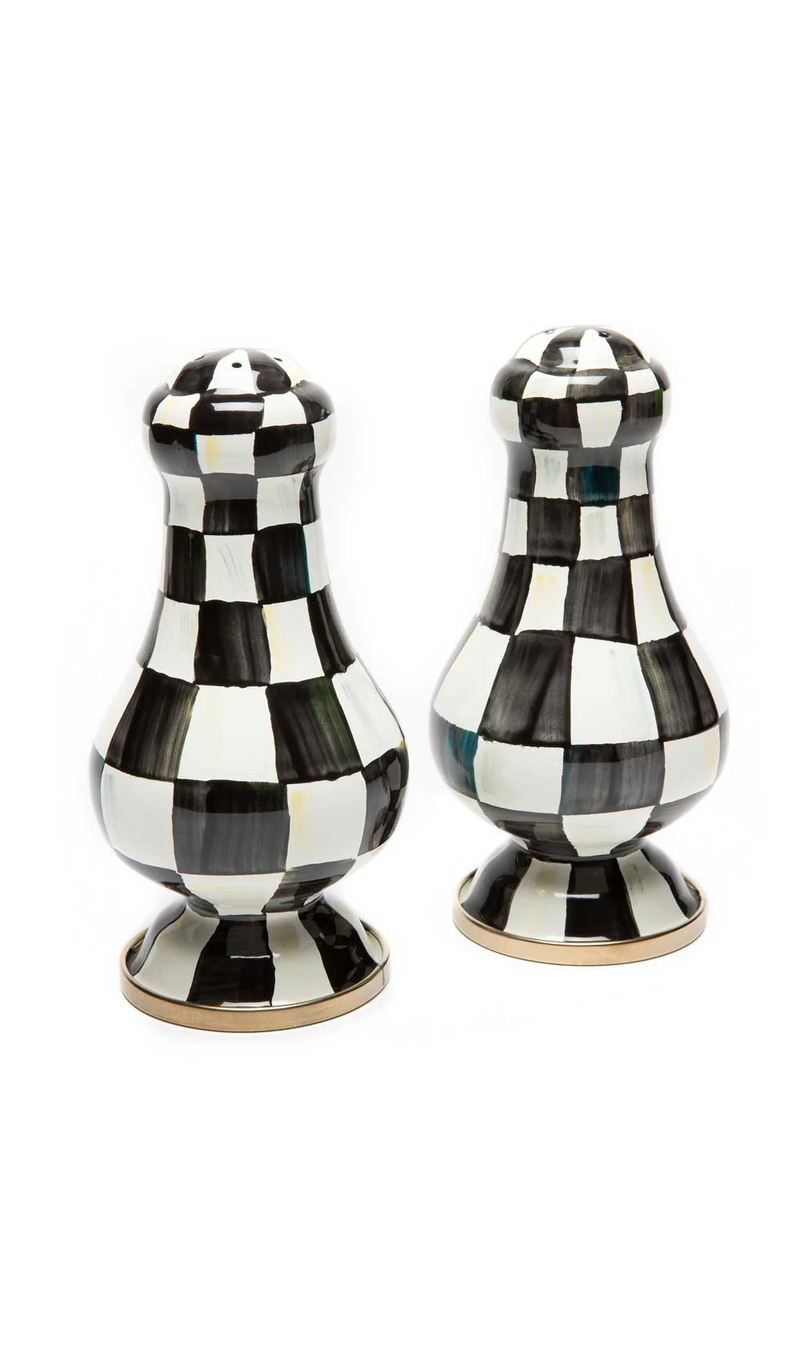 Mackenzie Childs Courtly Check Enamel Large Salt & Pepper Shakers