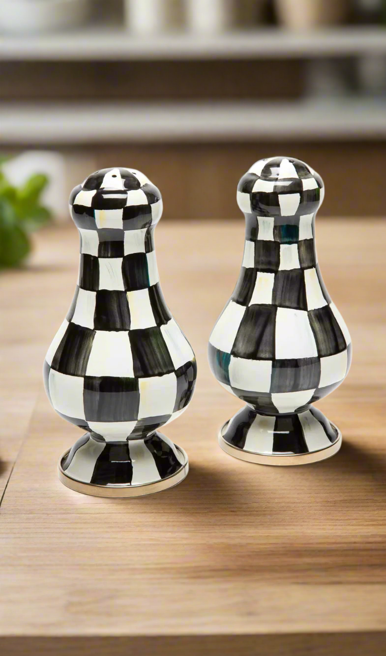Mackenzie Childs Courtly Check Enamel Large Salt & Pepper Shakers