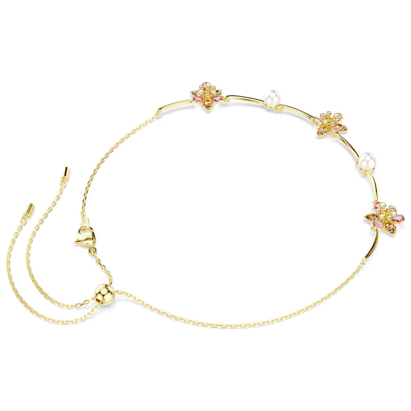 Swarovsli Idyllia necklace, Crystal pearl, Mixed cuts, Flower, Multicolored, Gold-tone plated