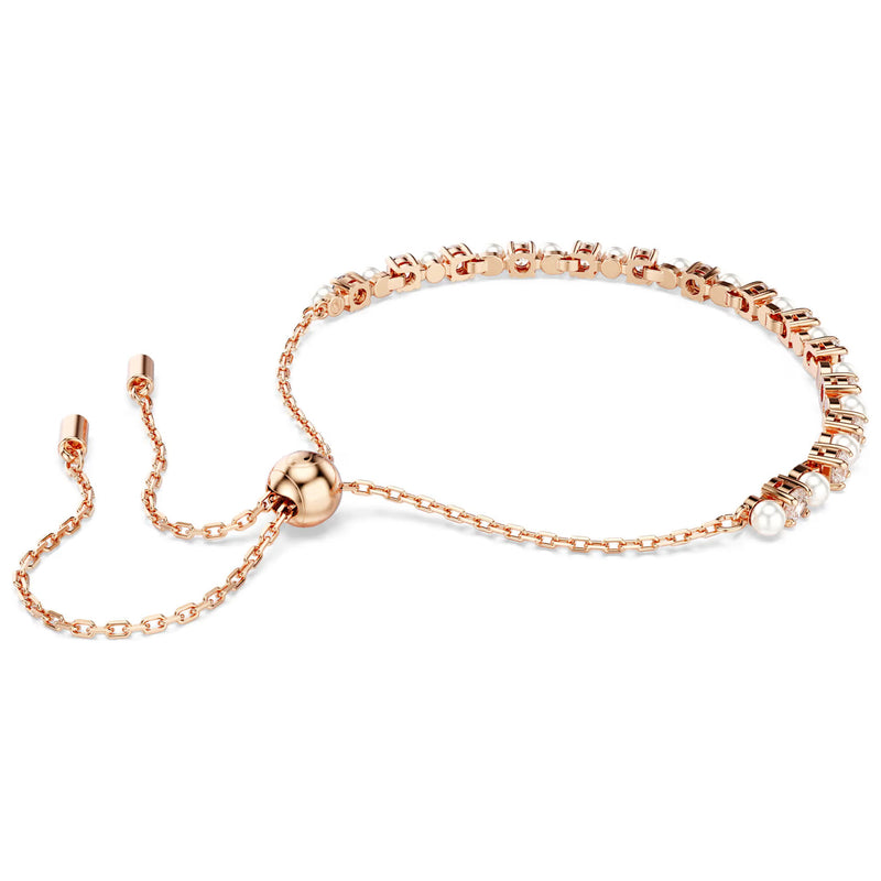 Swarovski Matrix Tennis bracelet, Crystal pearl, Round cuts, White, Rose gold-tone plated