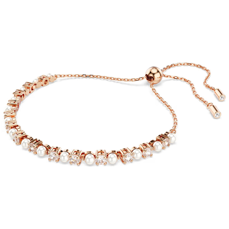 Swarovski Matrix Tennis bracelet, Crystal pearl, Round cuts, White, Rose gold-tone plated