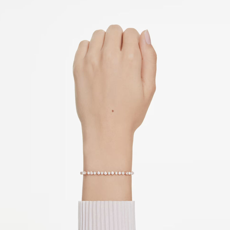 Swarovski Matrix Tennis bracelet, Crystal pearl, Round cuts, White, Rose gold-tone plated
