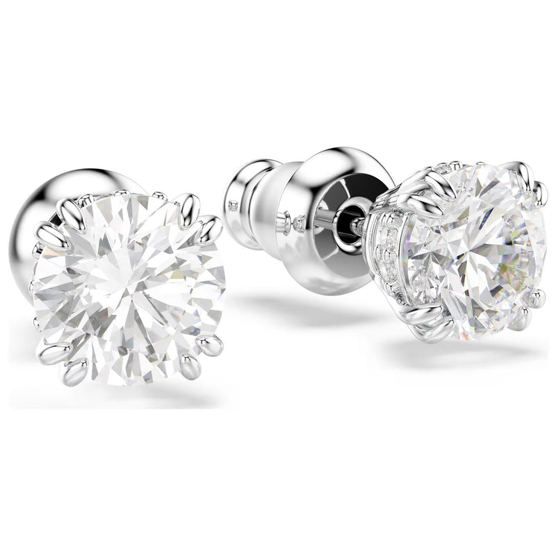 Swarovski Stilla stud earrings, Round cut, White, Rhodium plated
