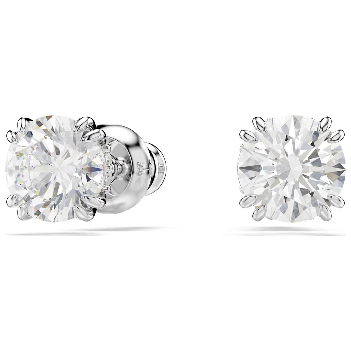 Swarovski Stilla stud earrings, Round cut, White, Rhodium plated ...