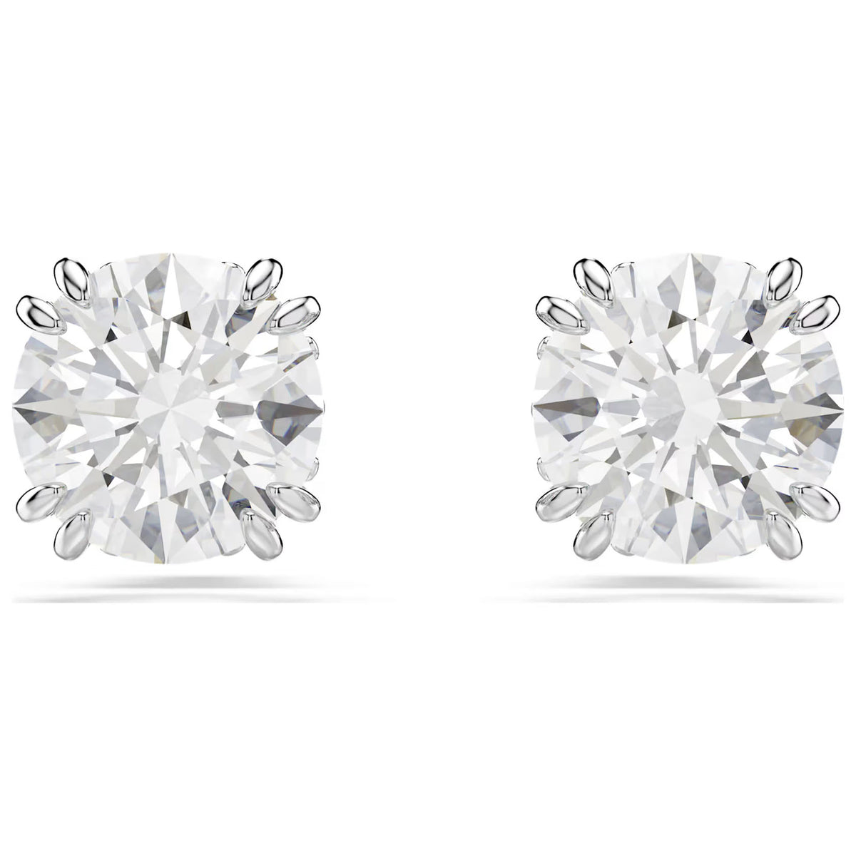 Swarovski Stilla stud earrings, Round cut, White, Rhodium plated ...