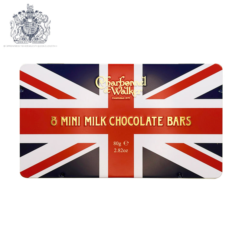 Union Jack mini milk chocolate bar tin with 8 bars, Charbonnel et Walker branding