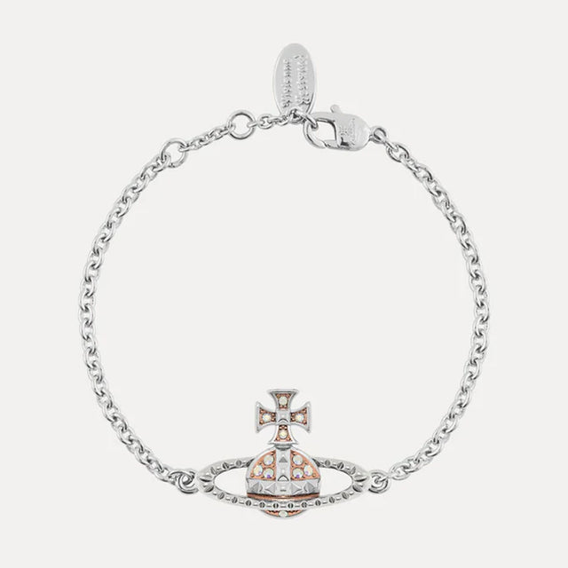 Vivienne Westwood Mayfair Bas Relief Silver/Pink Bracelet, Rhodium Plated
