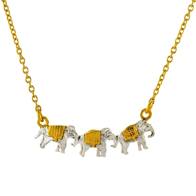 Alex Monroe Marching Elephants Necklace, Gold Plated & Sterling Silver
