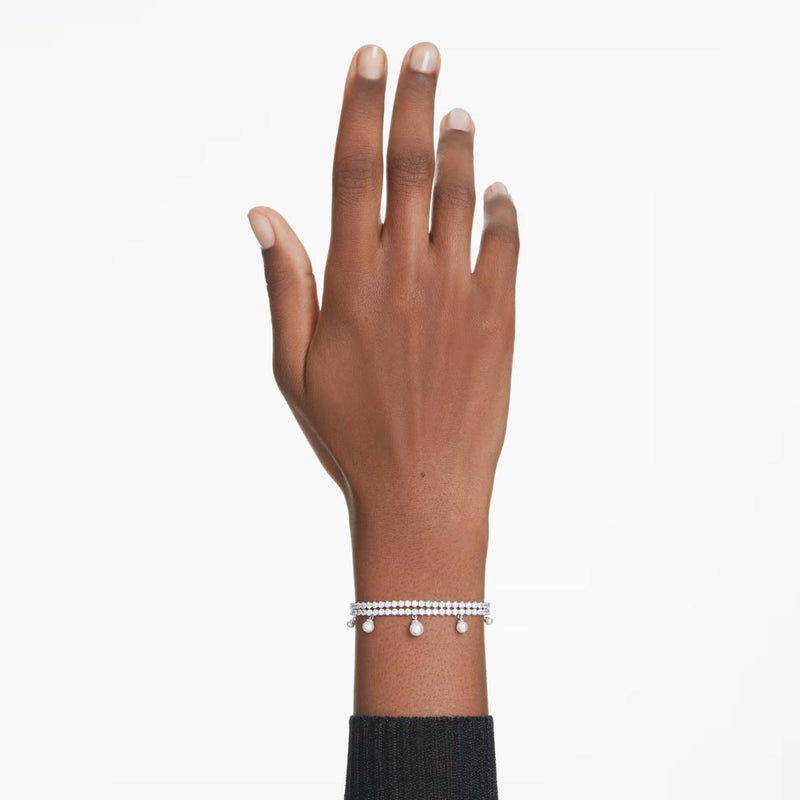 Swarovski x Ariana Grande Capsule Pearl Bracelet, White, Rhodium Plated, Medium