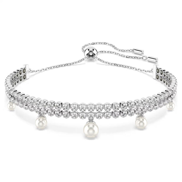 Swarovski x Ariana Grande Capsule Pearl Bracelet, White, Rhodium Plated, Medium