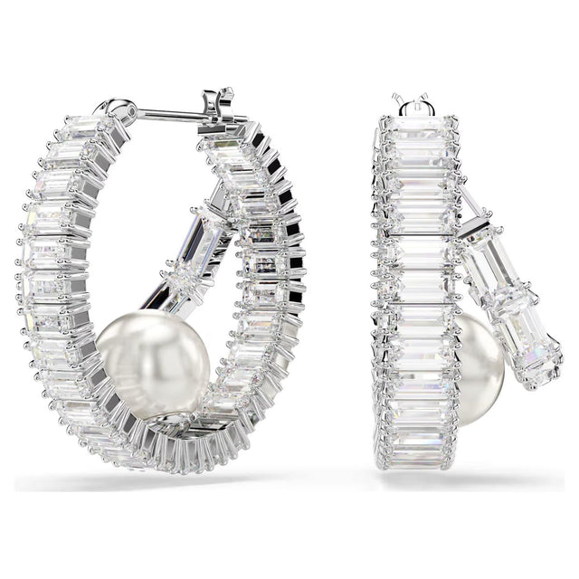 Swarovski x Ariana Grande Capsule Pearl Hoop Earrings, White, Rhodium Plated