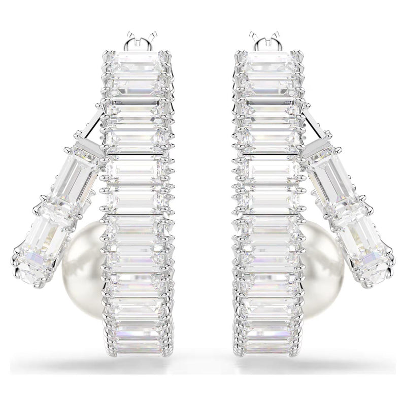 Swarovski x Ariana Grande Capsule Pearl Hoop Earrings, White, Rhodium Plated