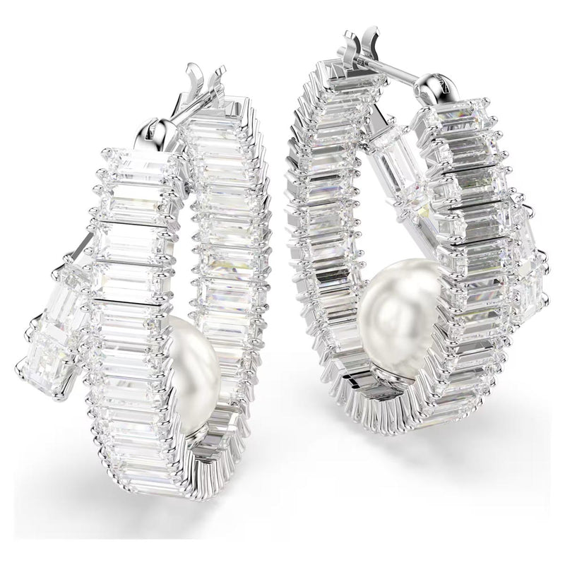 Swarovski x Ariana Grande Capsule Pearl Hoop Earrings, White, Rhodium Plated