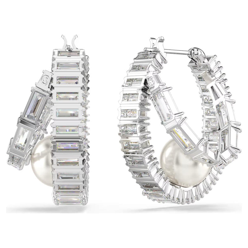 Swarovski x Ariana Grande Capsule Pearl Hoop Earrings, White, Rhodium Plated