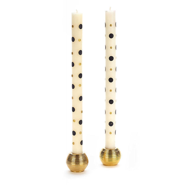 Mackenzie-Childs Small & Large Dots Dinner Candles, Black & Gold, Set of 2