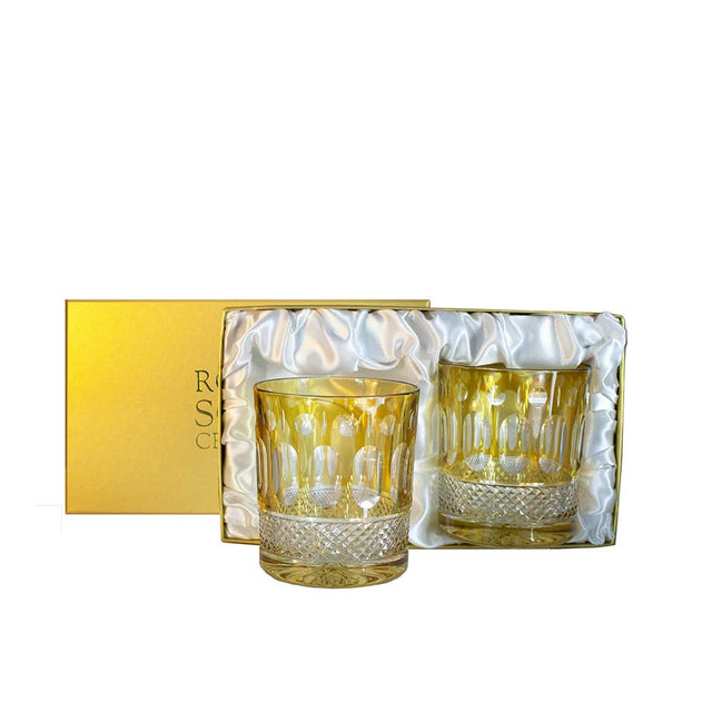 Royal Scot Crystal Belgravia 2 Gold Amber Large Crystal Tumblers, 95mm