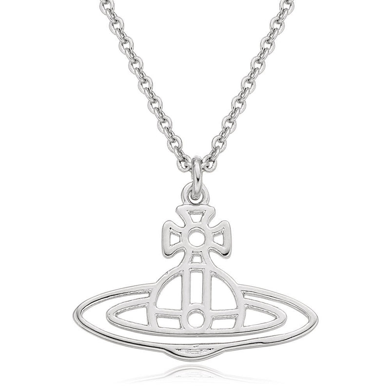 Vivienne Westwood Thin Lines Flat Orb Silver Necklace, Rhodium Plated