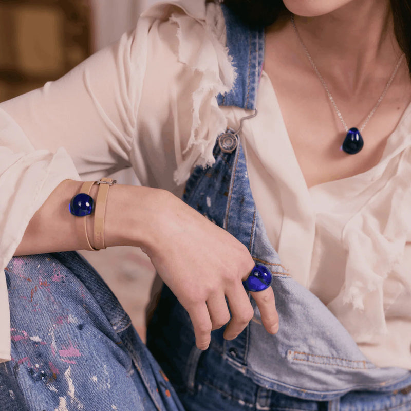 Lalique Cabochon Cap Ferrat Blue Ring, Size 59